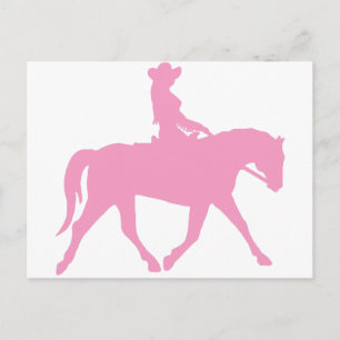 Carte Postale Femme qui monte son cheval (rose)