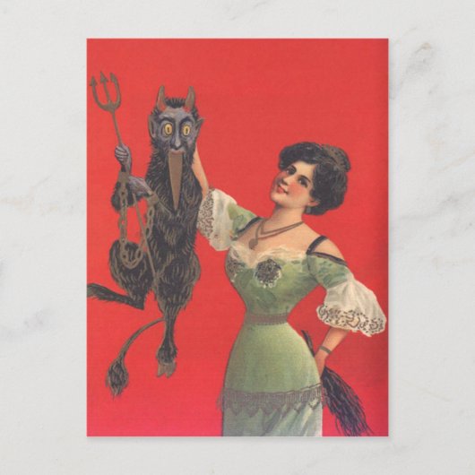 Carte Postale Femme qui regarde Krampus (Devant)
