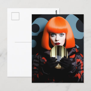 Carte Postale Femme Rétro Avec Cheveux Orange