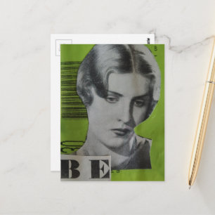 Carte Postale Femme Rétro en Collage de Médias Mixtes