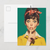 Carte Postale Femme Rétro Faisant Chut (Devant / Derrière)