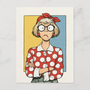 Carte Postale Femme rétro grincheuse à pois