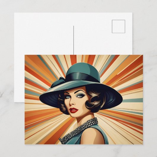 Carte Postale femme rétro vintage (Devant / Derrière)