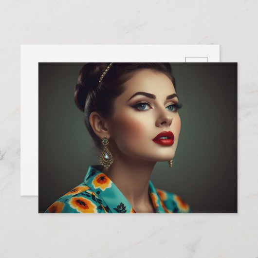 Carte Postale femme rétro vintage (Devant / Derrière)