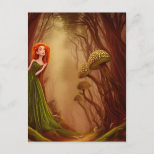 Carte Postale Femme rouge haïe dans un Imaginaire de forêt de ch