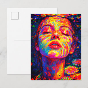 Carte Postale Femme Sereine Sous l'Eau Couleurs Arc-en-Ciel Impa