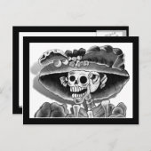 Carte Postale Femme squelette riant (Devant / Derrière)