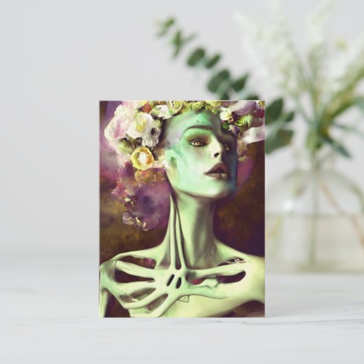 Carte Postale Femme Squelettique Avec Fleurs (Debout devant)