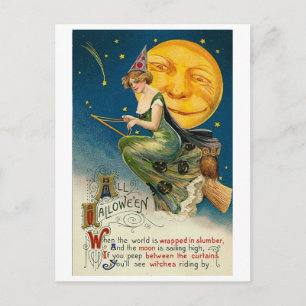 Carte Postale Femme sur Broomstick Toute Halloween