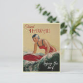 Carte Postale Femme surfeuse vintage Hawaï Voyage (Debout devant)