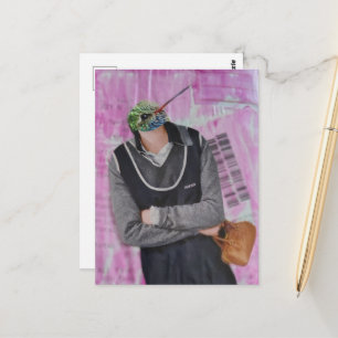 Carte Postale Femme surréaliste à tête de colibri en collage