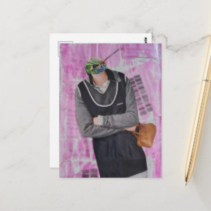 Carte Postale Femme surréaliste à tête de colibri en collage