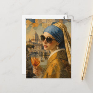 Carte Postale Femme surréaliste au collier de perles part en vac