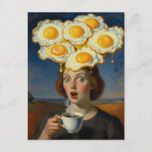 Carte Postale Femme surréaliste avec du café et des œufs sur le