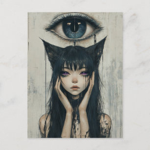 Carte Postale Femme surréaliste avec oreilles de chat