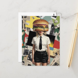 Carte Postale Femme surréaliste Cheeseburger
