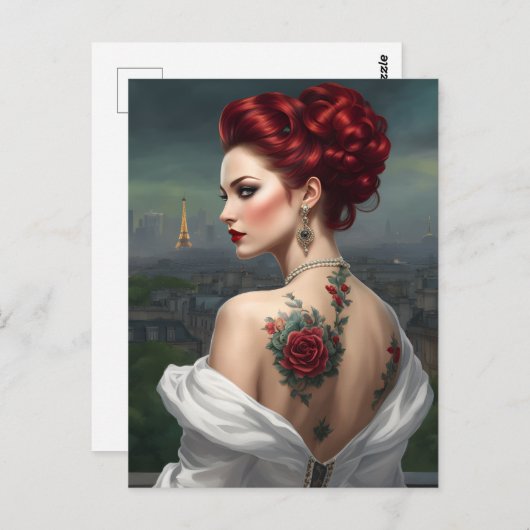 Carte Postale Femme tatouée à la rousse à Paris (Devant / Derrière)
