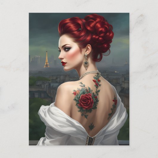 Carte Postale Femme tatouée à la rousse à Paris (Devant)