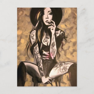 Carte Postale Femme Tatouée en Or