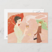 Carte Postale Femme tenant du café (Devant / Derrière)