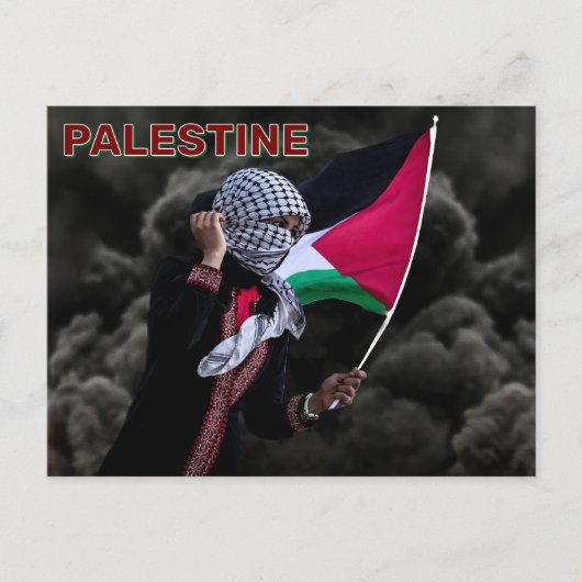 Carte Postale Femme tenant le drapeau palestinien (Devant)