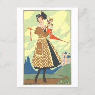 Carte Postale Femme tenant un chien Vintage