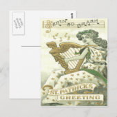 Carte Postale Femme Trèfle Harpe d'Érin Notes de Musique (Devant / Derrière)