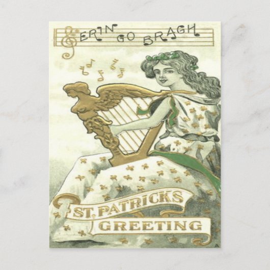 Carte Postale Femme Trèfle Harpe d'Érin Notes de Musique (Devant)