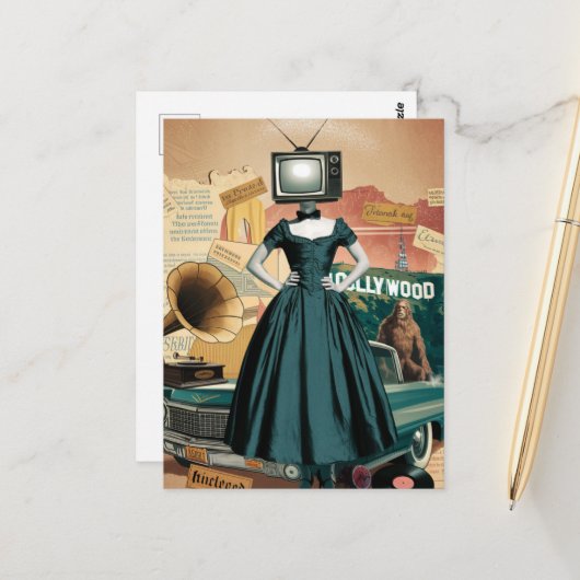 Carte Postale Femme TV vintage (Devant/Arrière en situation)