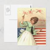 Carte Postale Femme US Flag Fireworks (Devant / Derrière)