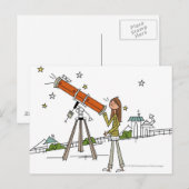 Carte Postale Femme utilisant un télescope astronomique (Devant / Derrière)