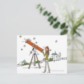 Carte Postale Femme utilisant un télescope astronomique (Debout devant)