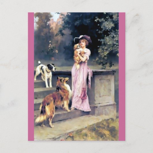 Carte Postale Femme victorienne avec animaux de compagnie (Devant)
