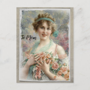 Carte Postale Femme victorienne avec Rose sur aquarelle