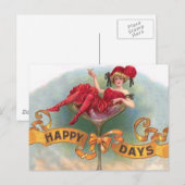 Carte Postale Femme victorienne Champagne Rouge Happy (Devant / Derrière)