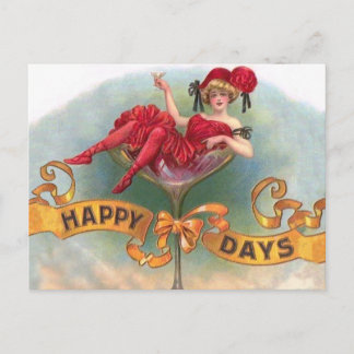 Carte Postale Femme victorienne Champagne Rouge Happy