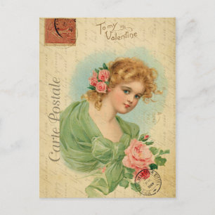 Carte Postale Femme victorienne de la Saint-Valentin vintage