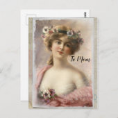 Carte Postale Femme victorienne en détresse avec fleurs sur aqua (Devant / Derrière)