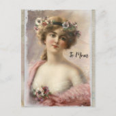 Carte Postale Femme victorienne en détresse avec fleurs sur aqua (Devant)
