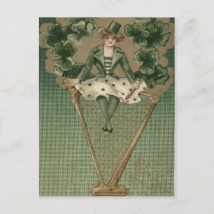 Carte Postale Femme Victorienne Harpe Trèfle Chapeau Haut de For