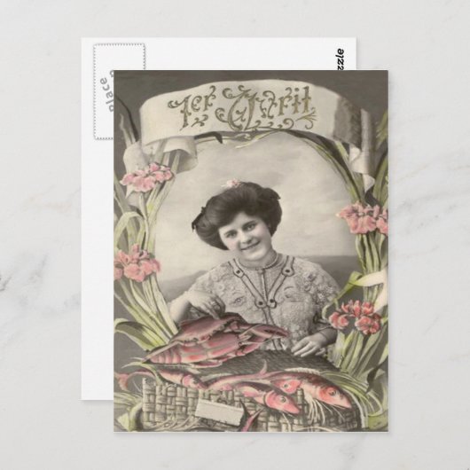 Carte Postale Femme victorienne Poisson d'avril Fool's (Devant / Derrière)