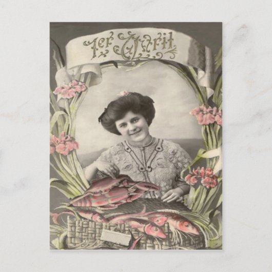 Carte Postale Femme victorienne Poisson d'avril Fool's (Devant)