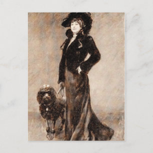 Carte Postale Femme victorienne vintage avec chien de caniche Ch