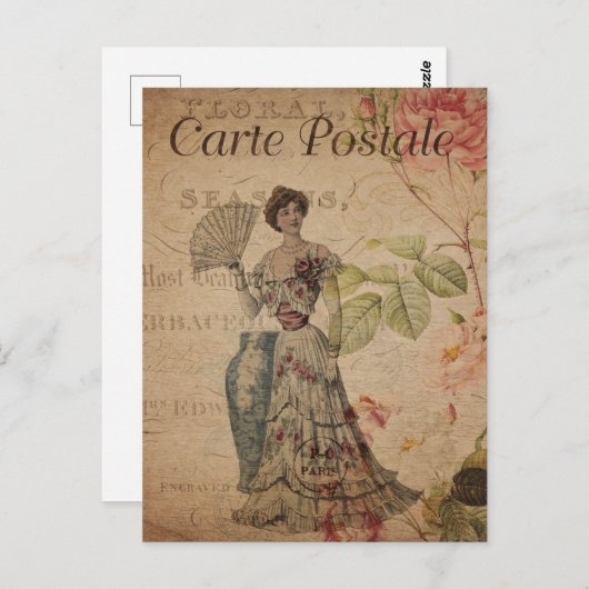 Carte Postale Femme victorienne vintage avec ventilateur (Devant / Derrière)