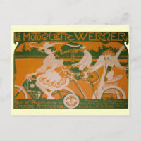 Femme vintage à vélo avec Cupidon