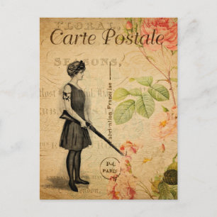 Carte Postale Femme vintage aux fleurs florales de pistolet Fran