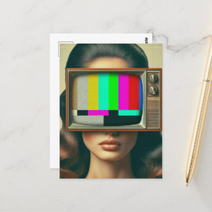 Carte Postale Femme vintage avec la télé sur son visage