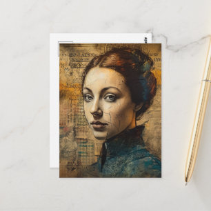 Carte Postale Femme Vintage Collage Grunge