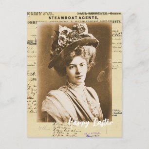 Carte Postale Femme Vintage dans sa tenue de Pâques