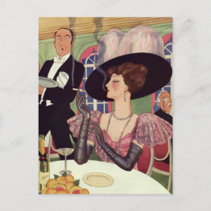 Carte Postale Femme vintage Fumer Cigarette Boire Champagne